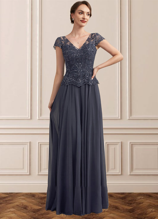 Daisy A-Line V-neck Floor-Length Chiffon Lace Mother of the Bride Dress With Sequins HQ126P0014901