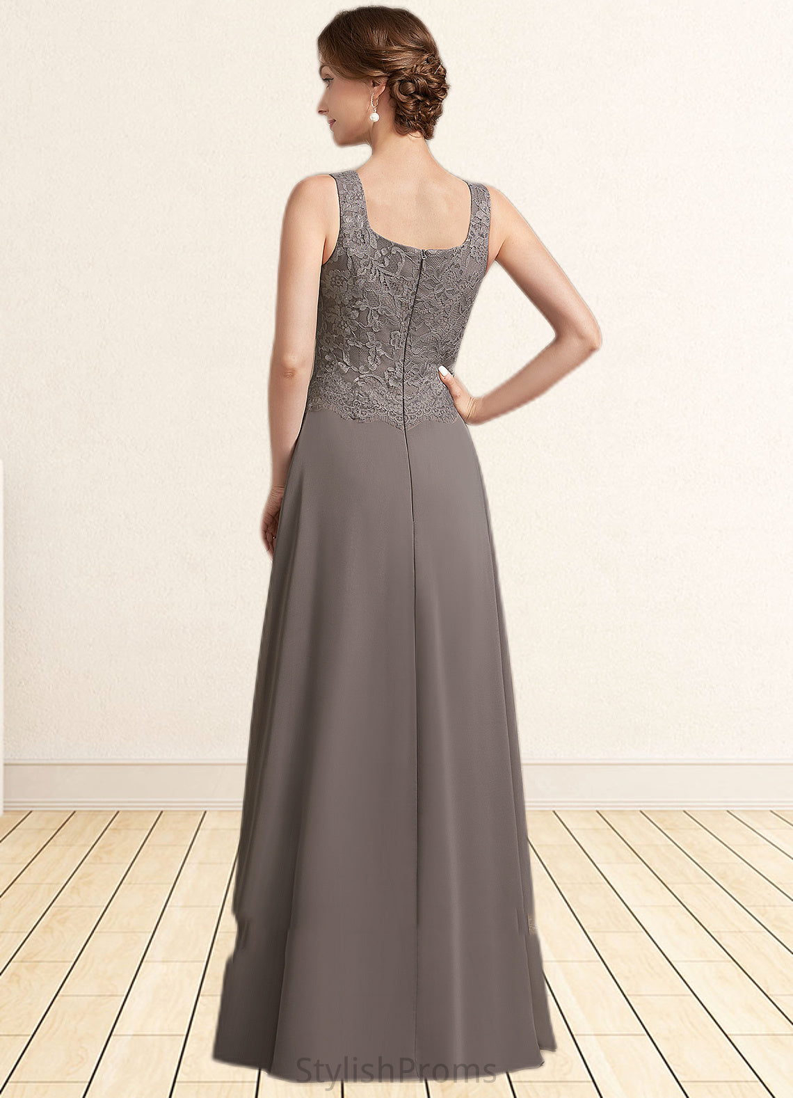 Alyssa A-Line Square Neckline Floor-Length Chiffon Lace Mother of the Bride Dress HQ126P0014904