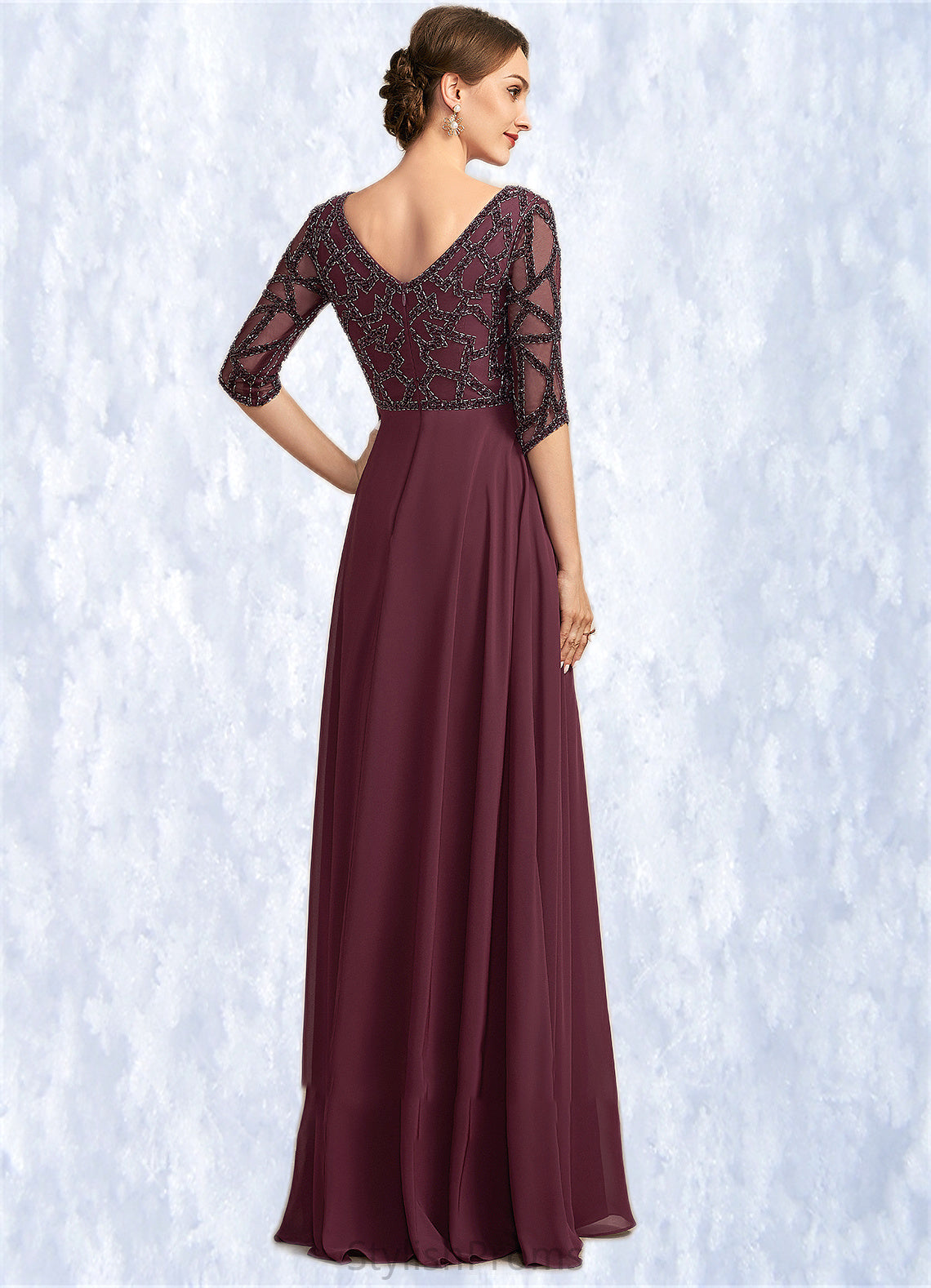 Lilian Empire V-neck Floor-Length Chiffon Mother of the Bride Dress With Beading HQ126P0014906