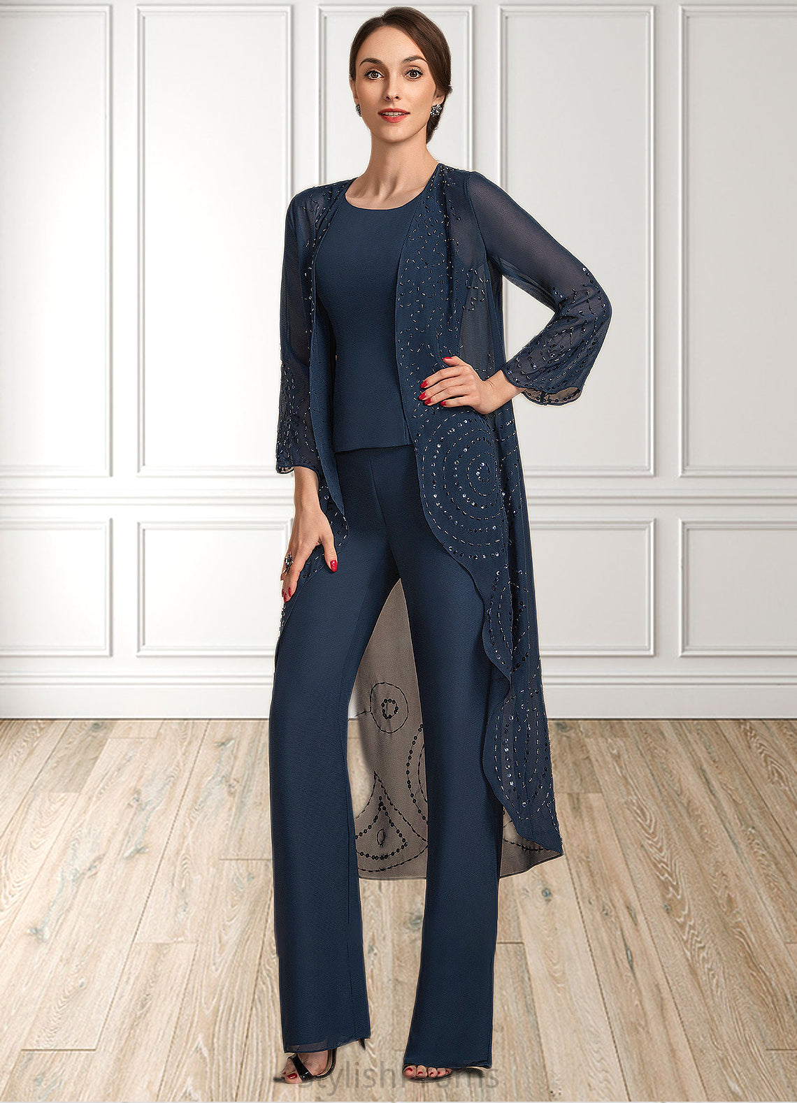 Leah Jumpsuit/Pantsuit Scoop Neck Floor-Length Chiffon Mother of the Bride Dress HQ126P0014914