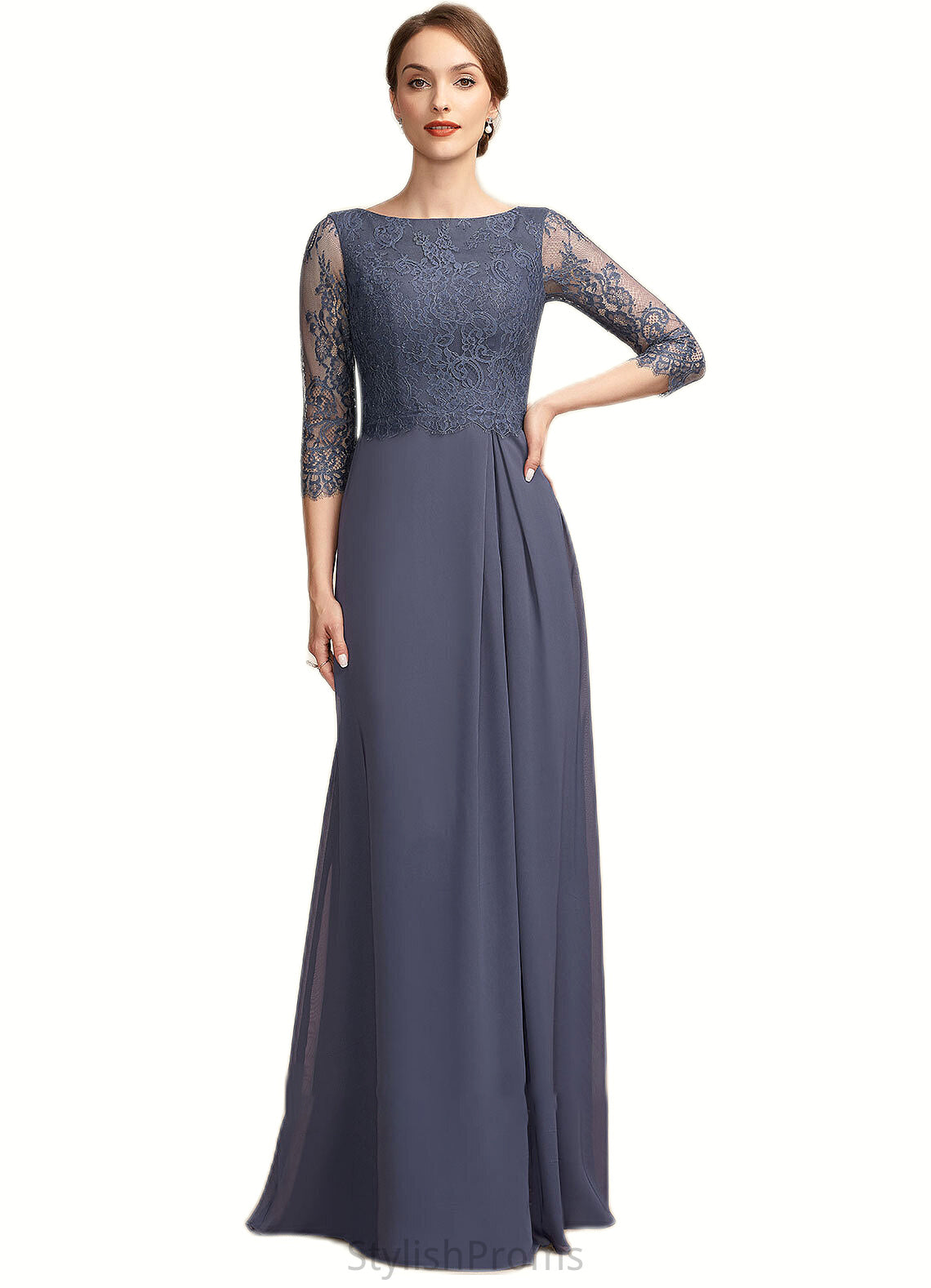 Harper A-Line Scoop Neck Floor-Length Chiffon Lace Mother of the Bride Dress With Ruffle HQ126P0014917