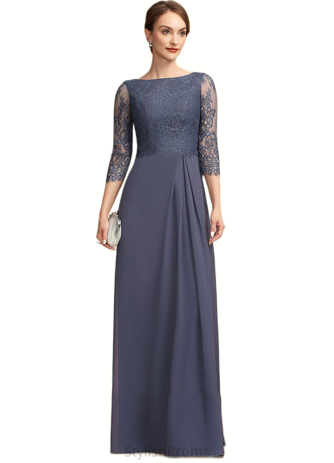 Harper A-Line Scoop Neck Floor-Length Chiffon Lace Mother of the Bride Dress With Ruffle HQ126P0014917