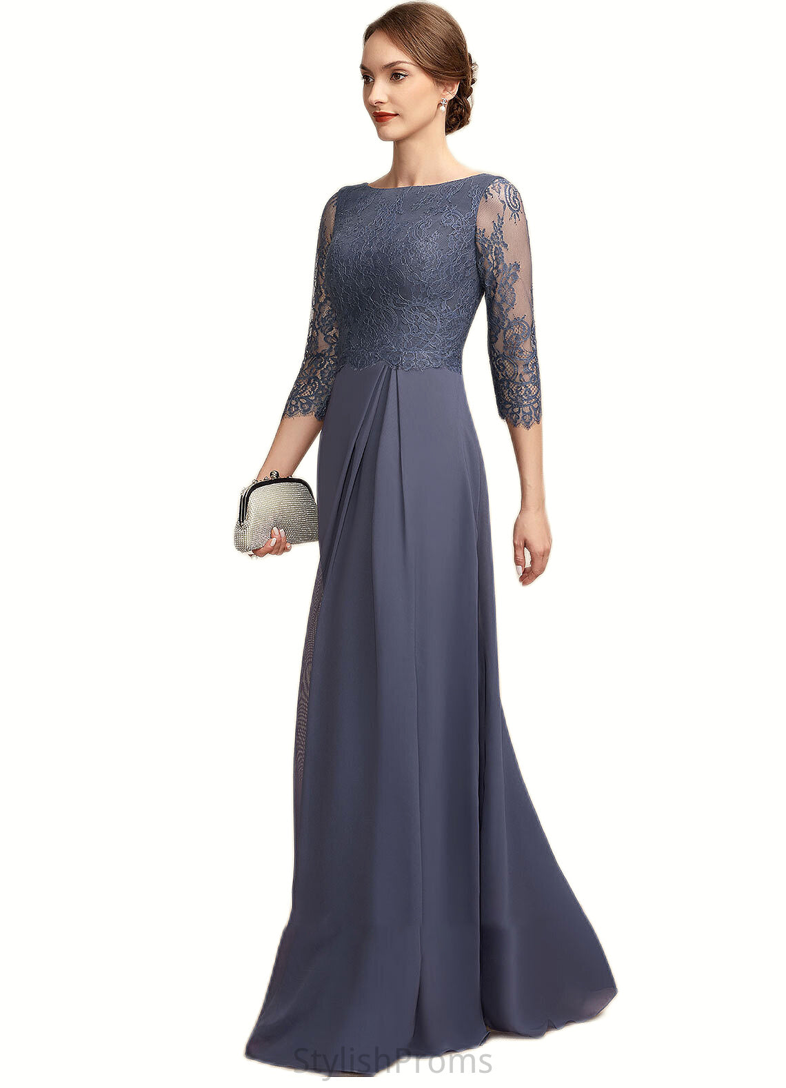 Harper A-Line Scoop Neck Floor-Length Chiffon Lace Mother of the Bride Dress With Ruffle HQ126P0014917