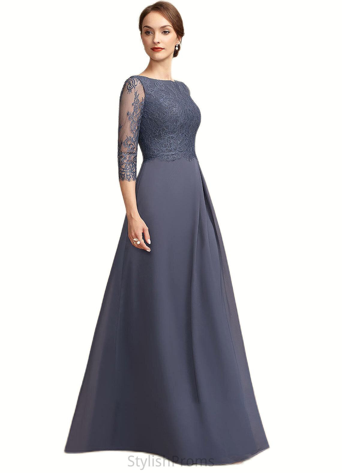 Harper A-Line Scoop Neck Floor-Length Chiffon Lace Mother of the Bride Dress With Ruffle HQ126P0014917