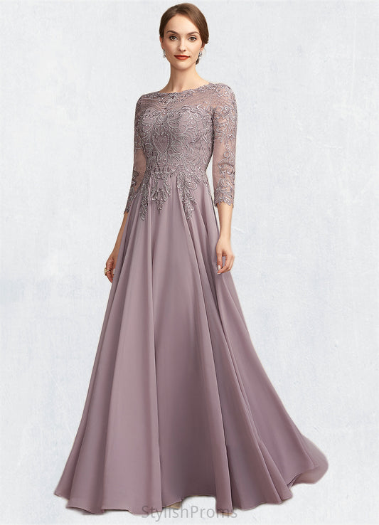 Roselyn A-Line Scoop Neck Floor-Length Chiffon Lace Mother of the Bride Dress With Sequins HQ126P0014918