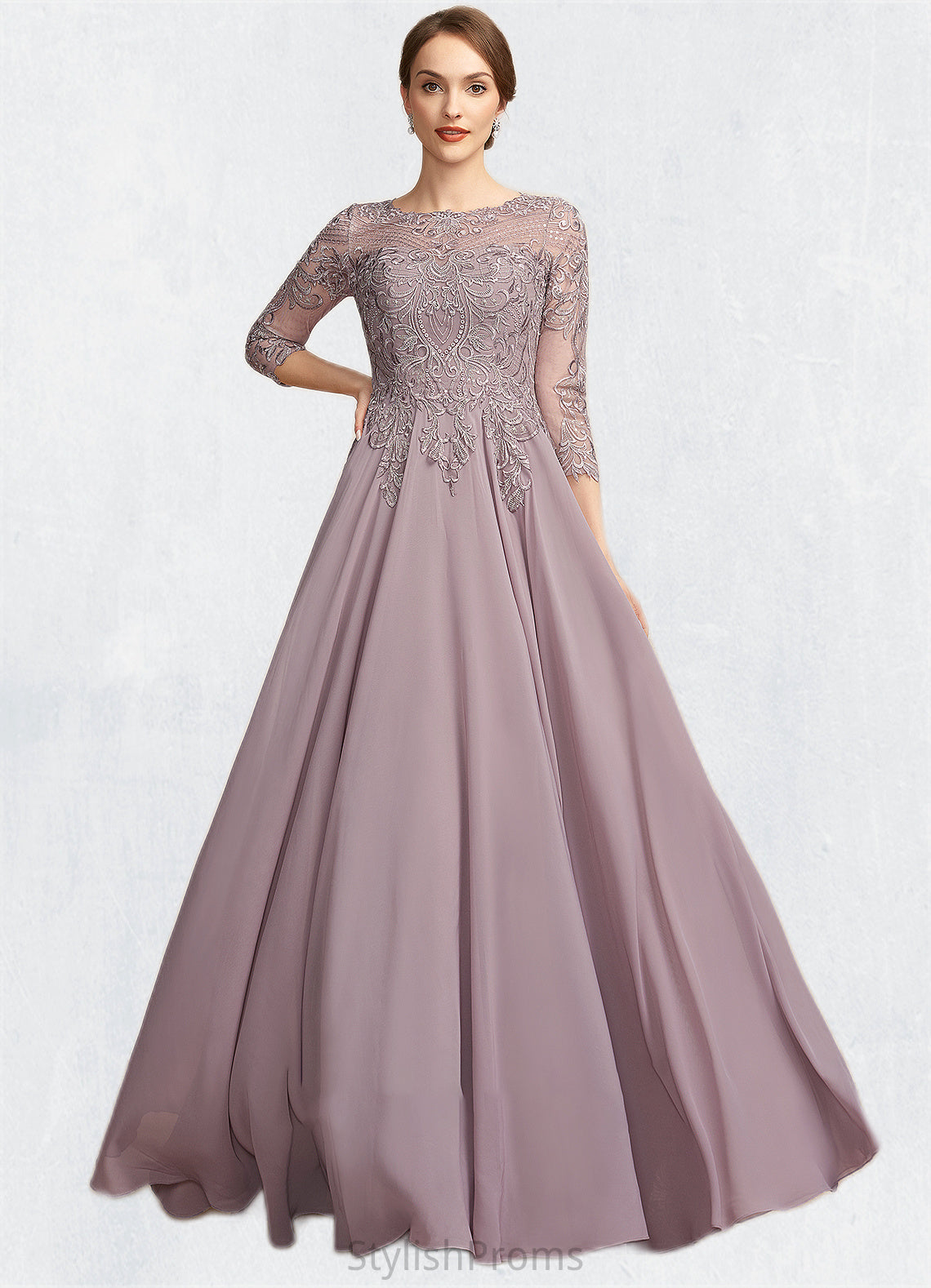 Roselyn A-Line Scoop Neck Floor-Length Chiffon Lace Mother of the Bride Dress With Sequins HQ126P0014918