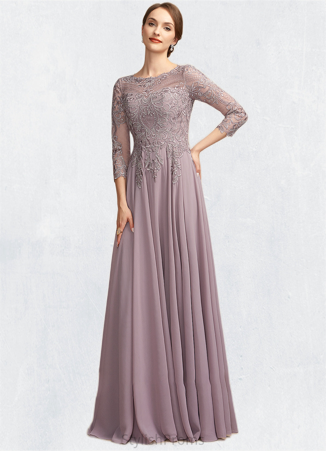 Roselyn A-Line Scoop Neck Floor-Length Chiffon Lace Mother of the Bride Dress With Sequins HQ126P0014918