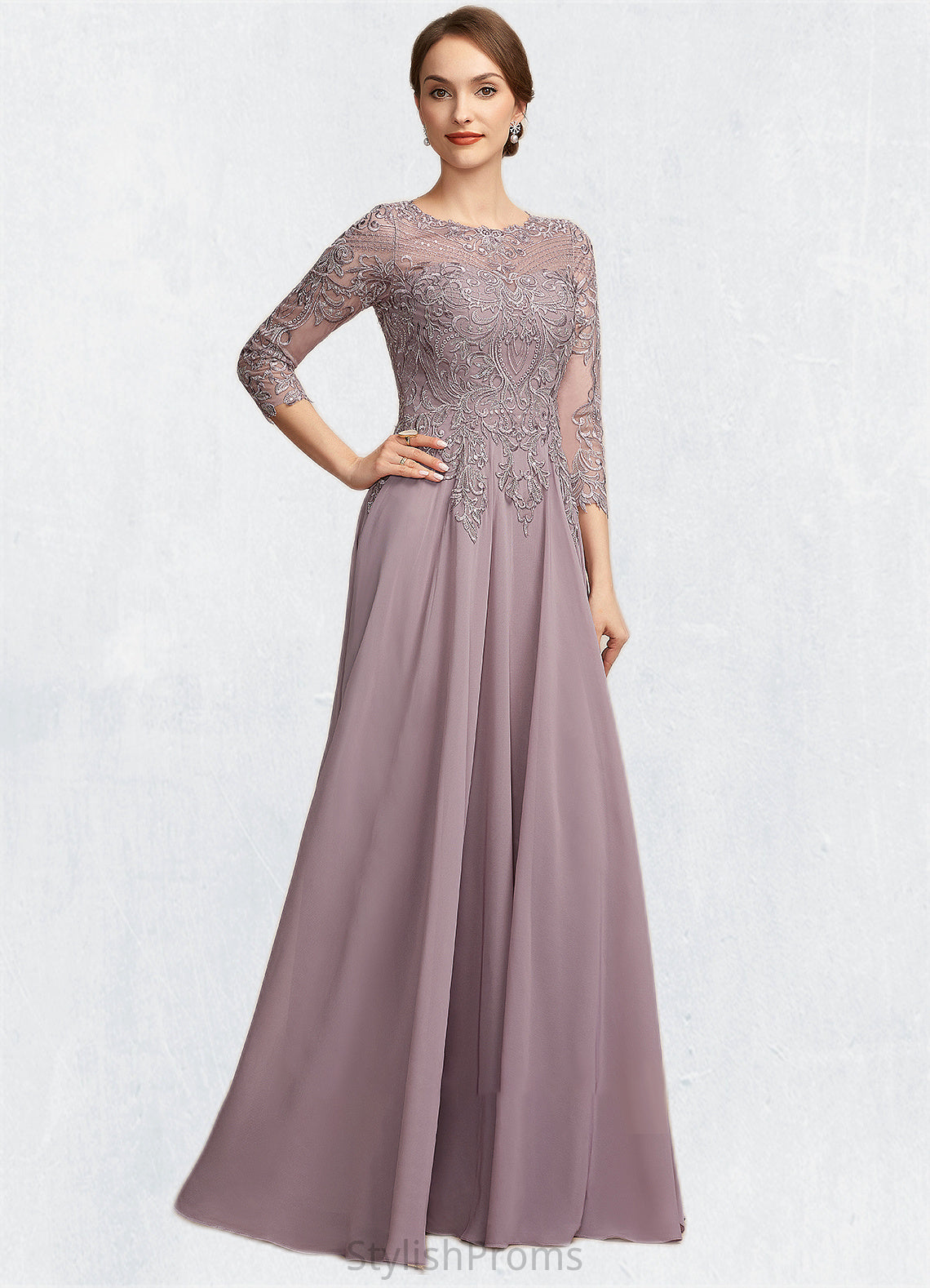 Roselyn A-Line Scoop Neck Floor-Length Chiffon Lace Mother of the Bride Dress With Sequins HQ126P0014918