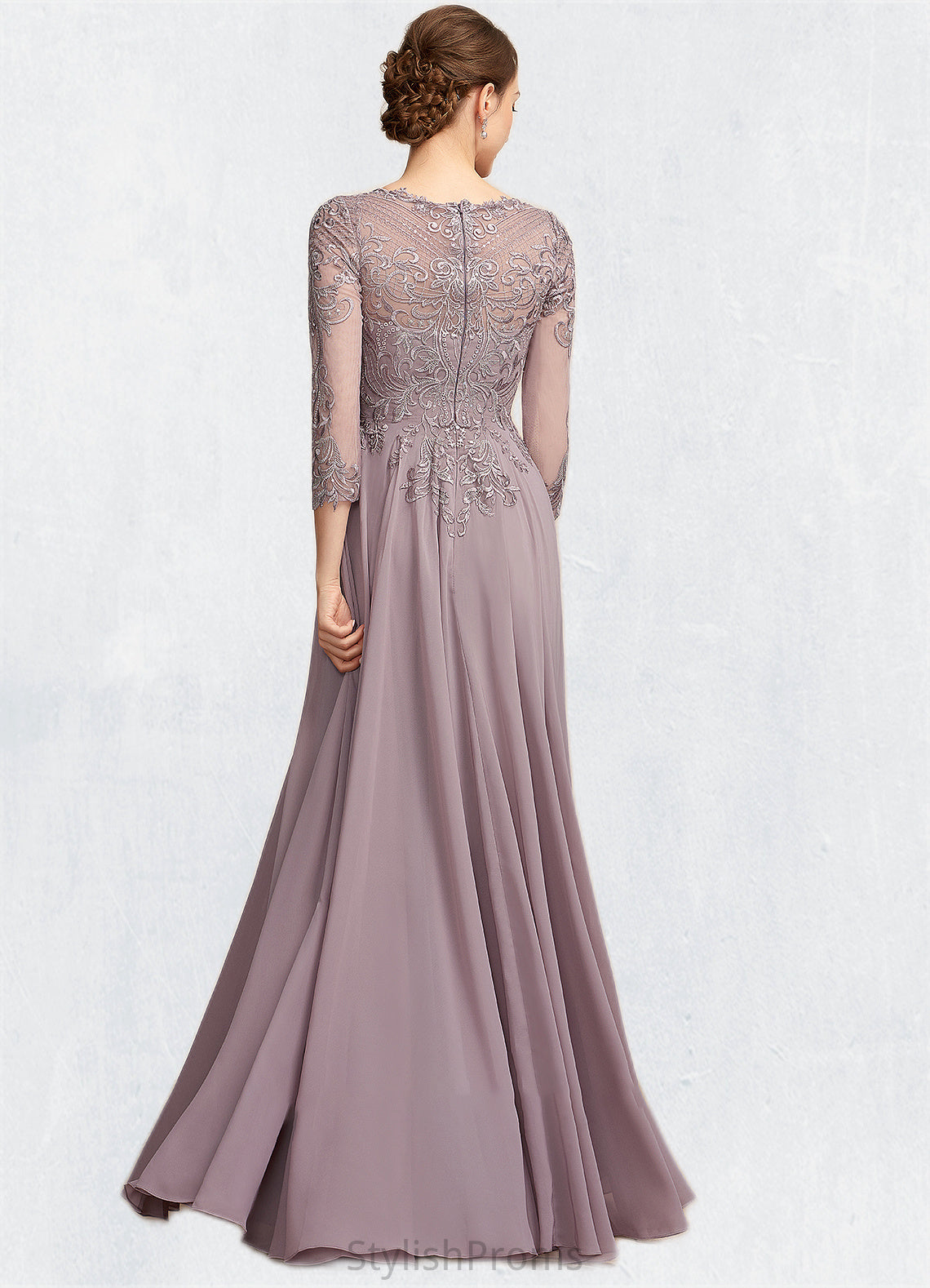 Roselyn A-Line Scoop Neck Floor-Length Chiffon Lace Mother of the Bride Dress With Sequins HQ126P0014918