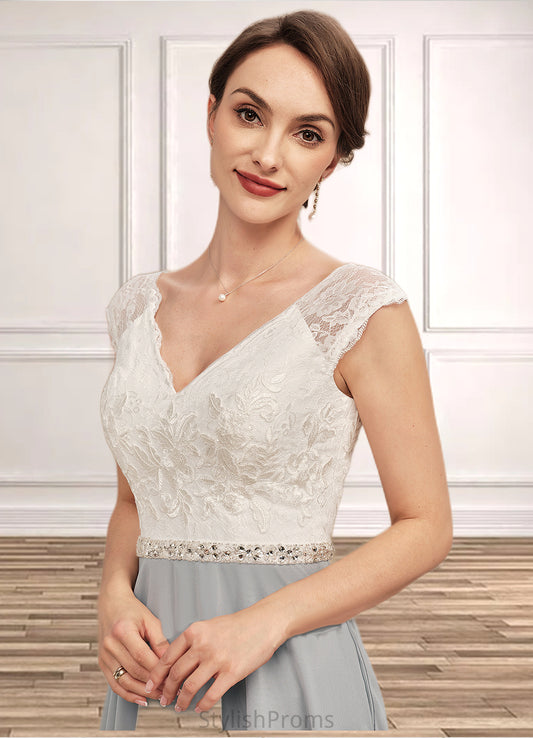 Paige A-Line V-neck Tea-Length Chiffon Lace Mother of the Bride Dress With Beading HQ126P0014919