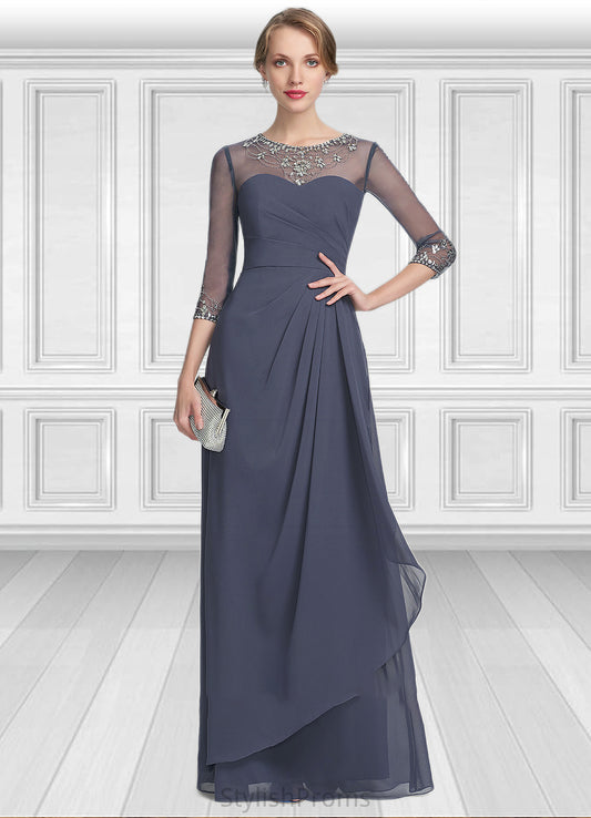 Giovanna A-Line Scoop Neck Floor-Length Chiffon Mother of the Bride Dress With Beading Sequins Cascading Ruffles HQ126P0014921