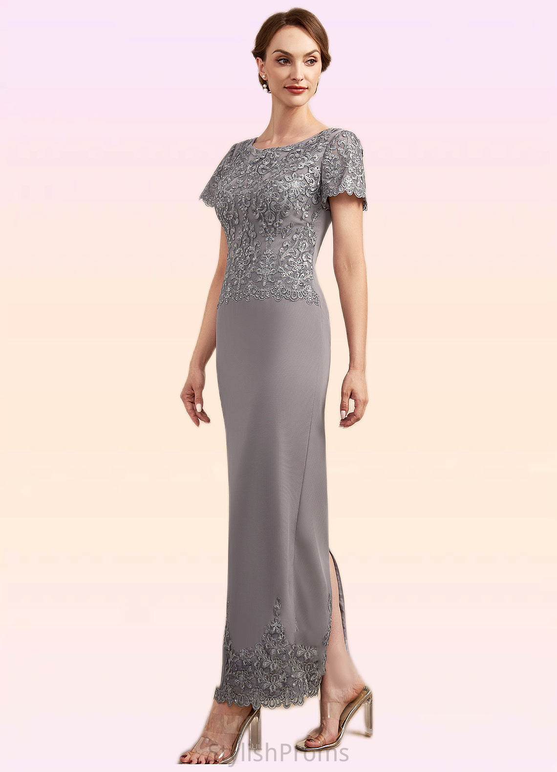 Lucy Sheath/Column Scoop Neck Ankle-Length Chiffon Lace Mother of the Bride Dress With Sequins HQ126P0014922