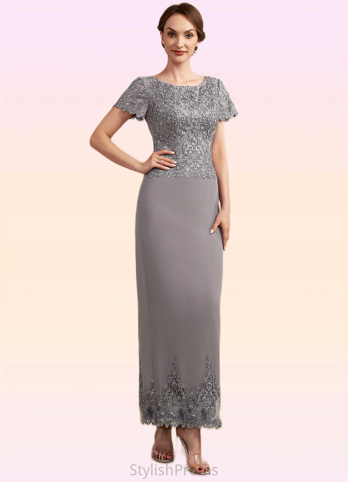 Lucy Sheath/Column Scoop Neck Ankle-Length Chiffon Lace Mother of the Bride Dress With Sequins HQ126P0014922