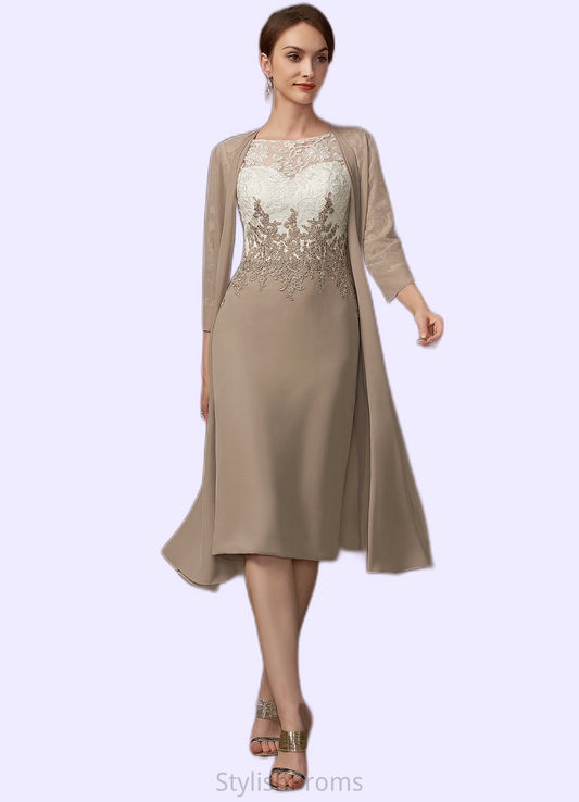 Valerie Sheath/Column Scoop Neck Knee-Length Chiffon Lace Mother of the Bride Dress HQ126P0014927