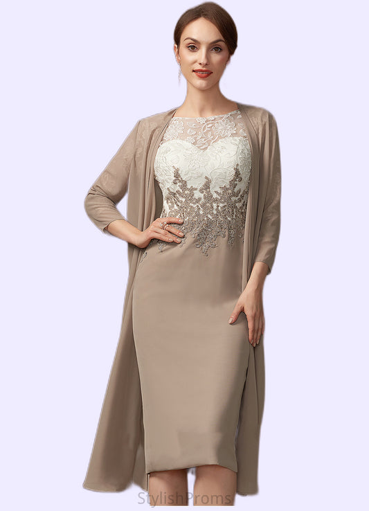 Valerie Sheath/Column Scoop Neck Knee-Length Chiffon Lace Mother of the Bride Dress HQ126P0014927