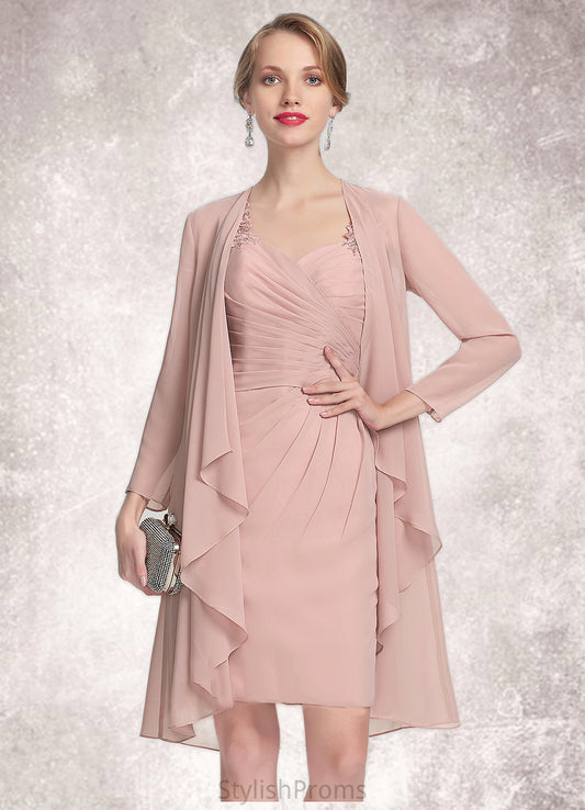 Justine Sheath/Column Sweetheart Knee-Length Chiffon Mother of the Bride Dress With Ruffle Lace HQ126P0014929