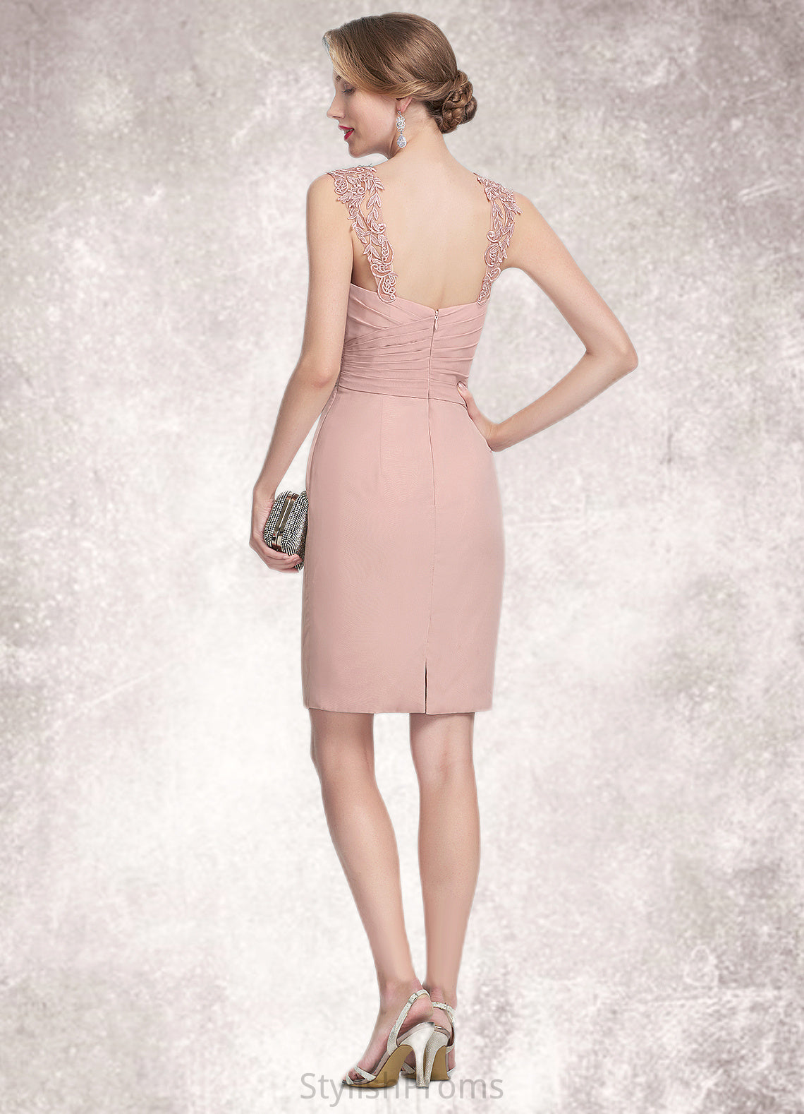 Justine Sheath/Column Sweetheart Knee-Length Chiffon Mother of the Bride Dress With Ruffle Lace HQ126P0014929