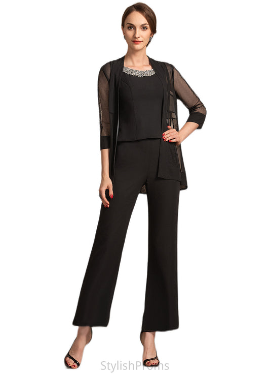 Myah Jumpsuit/Pantsuit Scoop Neck Ankle-Length Chiffon Mother of the Bride Dress With Beading Sequins HQ126P0014932