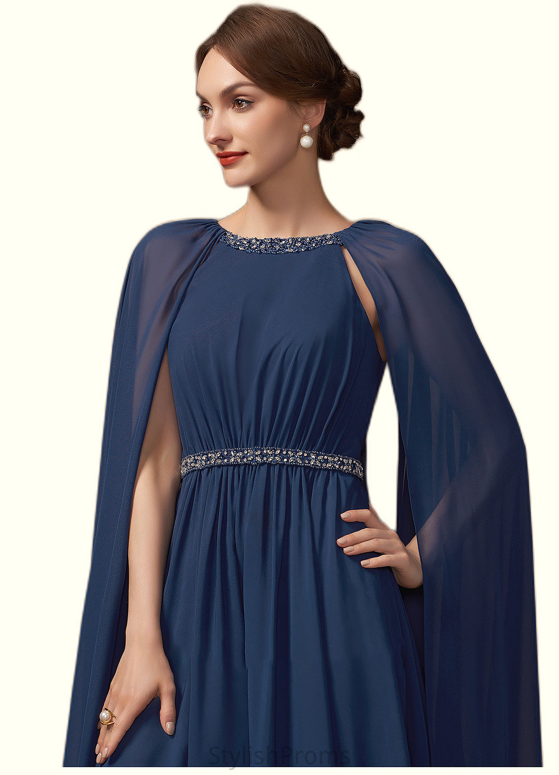 Michaela A-Line Scoop Neck Tea-Length Chiffon Mother of the Bride Dress With Beading HQ126P0014934