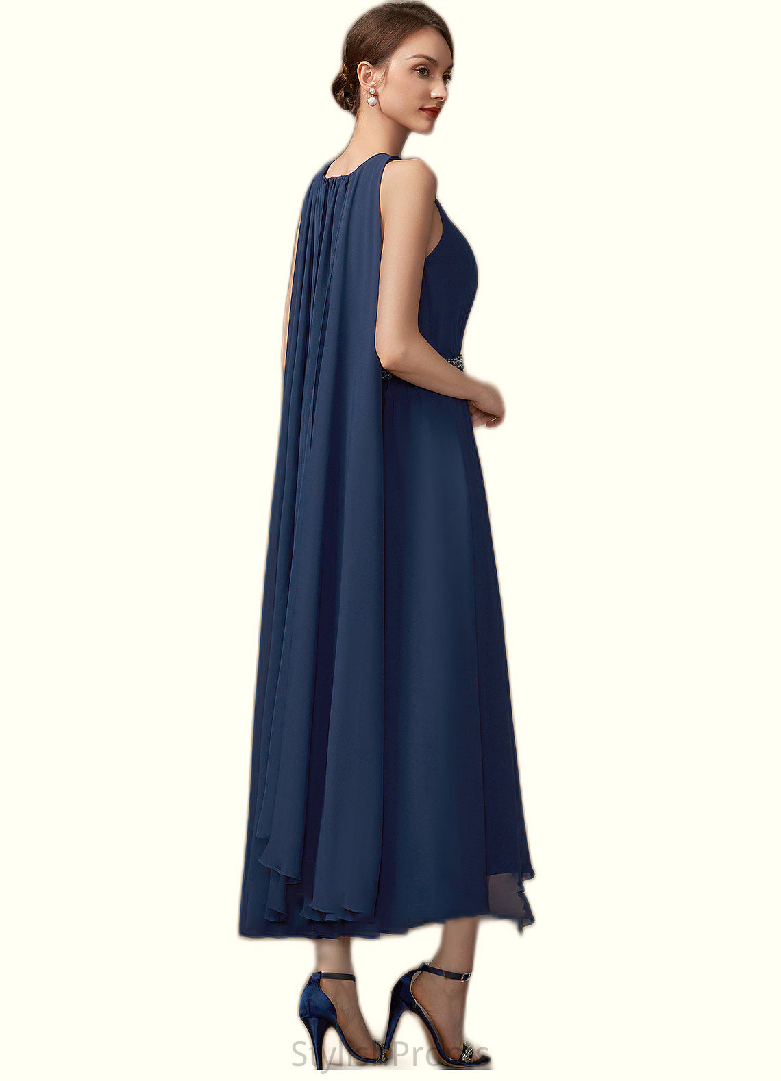 Michaela A-Line Scoop Neck Tea-Length Chiffon Mother of the Bride Dress With Beading HQ126P0014934