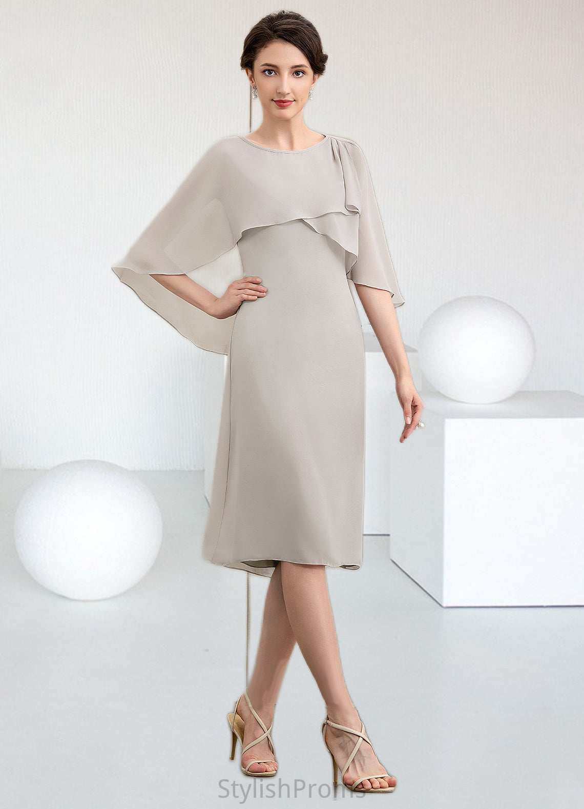 Charlie A-Line Scoop Neck Knee-Length Chiffon Mother of the Bride Dress HQ126P0014935