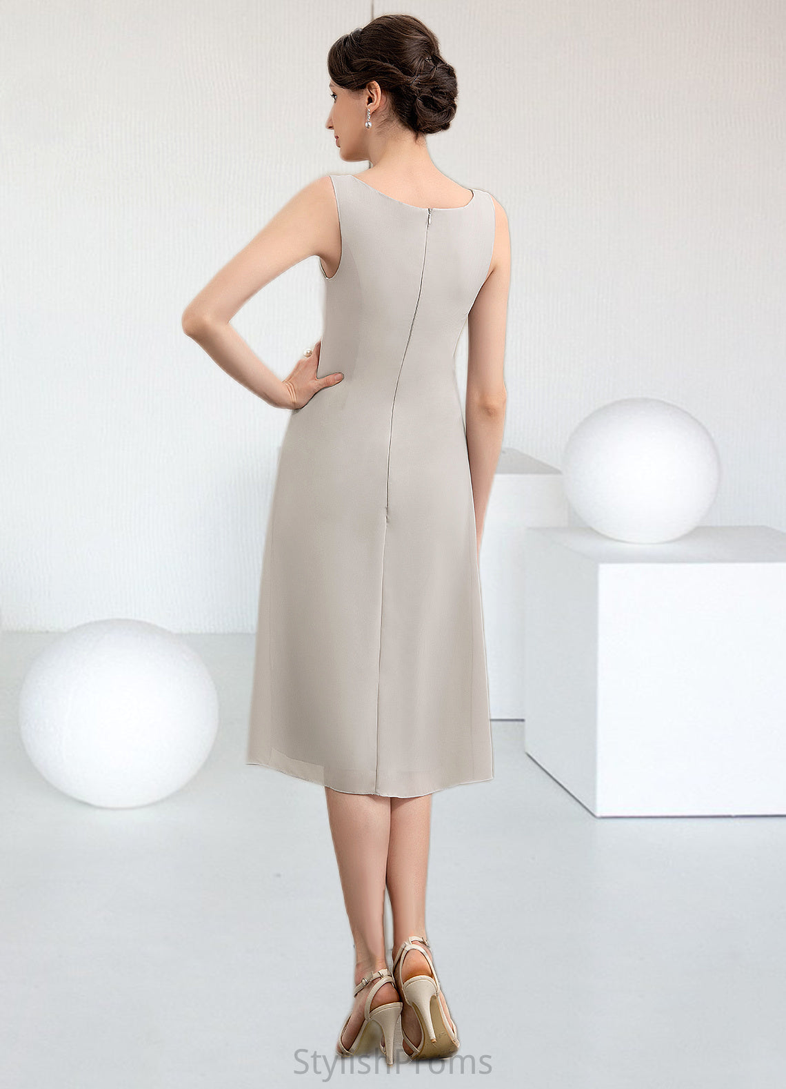 Charlie A-Line Scoop Neck Knee-Length Chiffon Mother of the Bride Dress HQ126P0014935