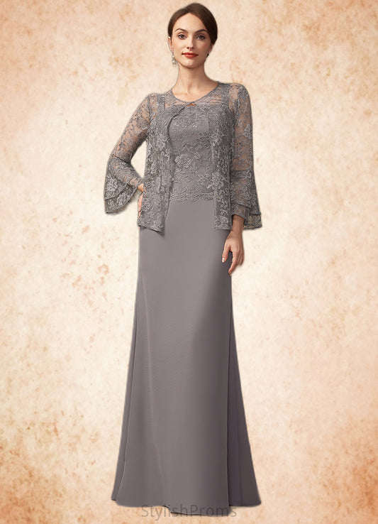 Areli Sheath/Column Square Neckline Floor-Length Chiffon Lace Mother of the Bride Dress HQ126P0014936