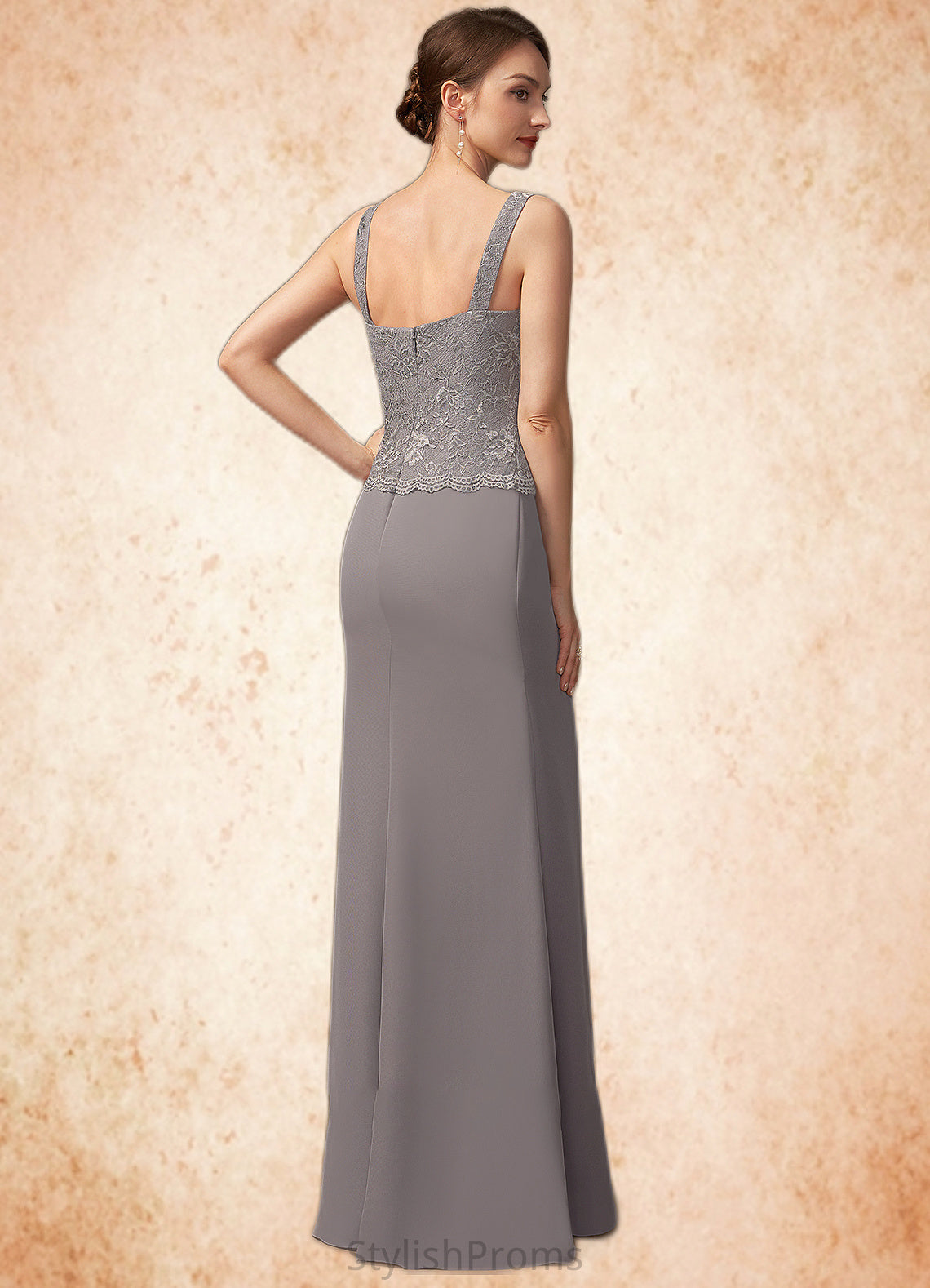 Areli Sheath/Column Square Neckline Floor-Length Chiffon Lace Mother of the Bride Dress HQ126P0014936