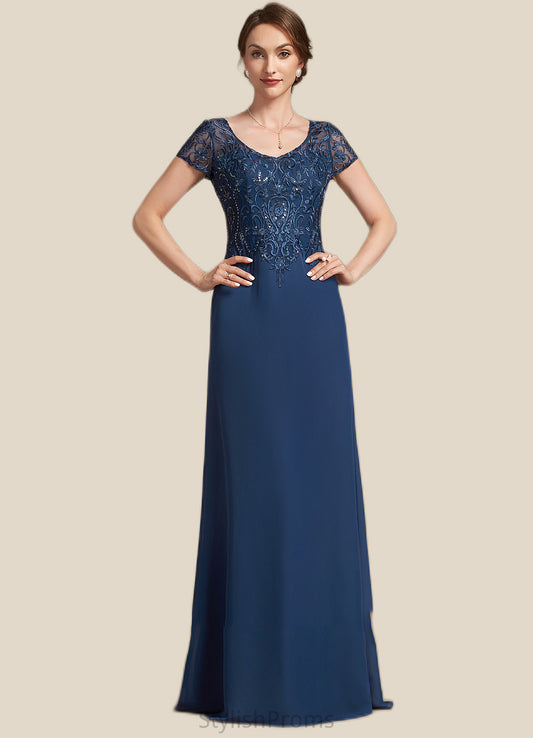 Kallie A-Line V-neck Floor-Length Chiffon Lace Mother of the Bride Dress With Sequins HQ126P0014938