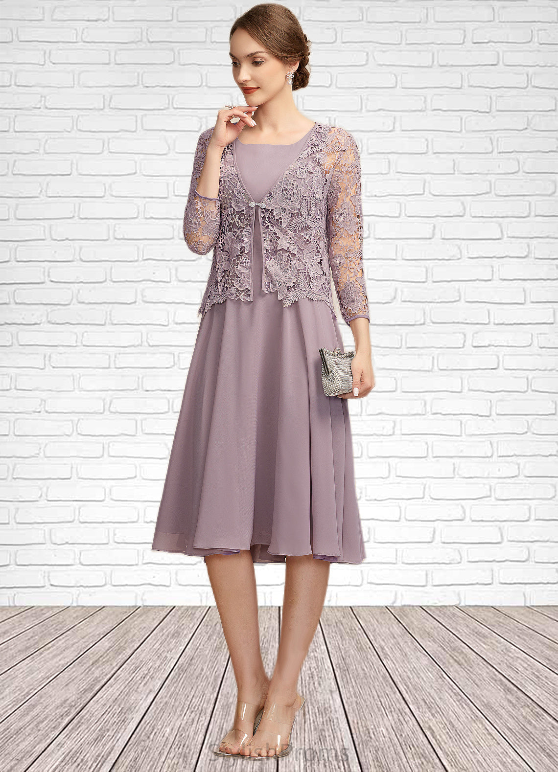 Paulina A-Line Square Neckline Knee-Length Chiffon Mother of the Bride Dress HQ126P0014940