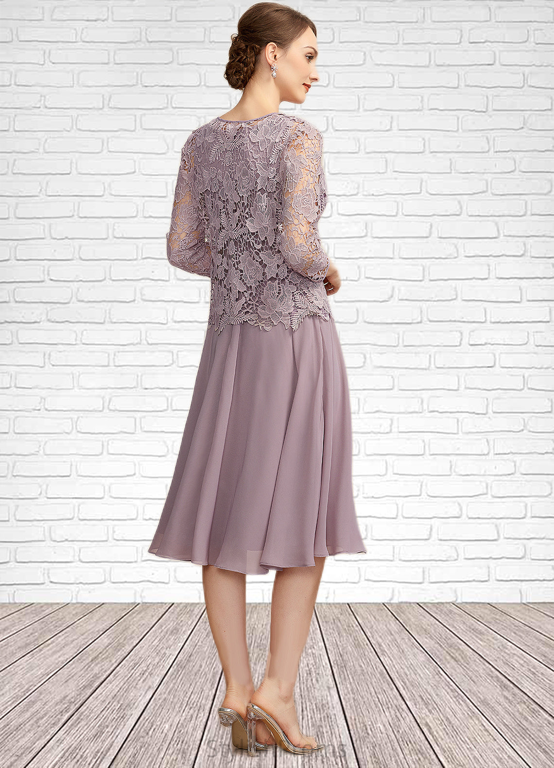 Paulina A-Line Square Neckline Knee-Length Chiffon Mother of the Bride Dress HQ126P0014940