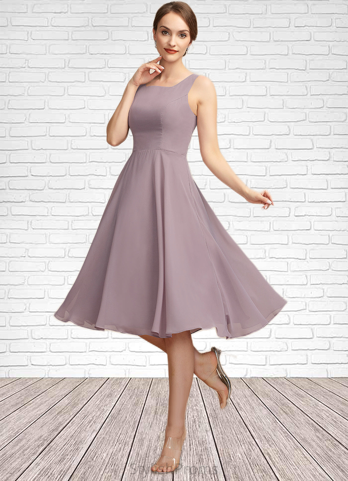 Paulina A-Line Square Neckline Knee-Length Chiffon Mother of the Bride Dress HQ126P0014940