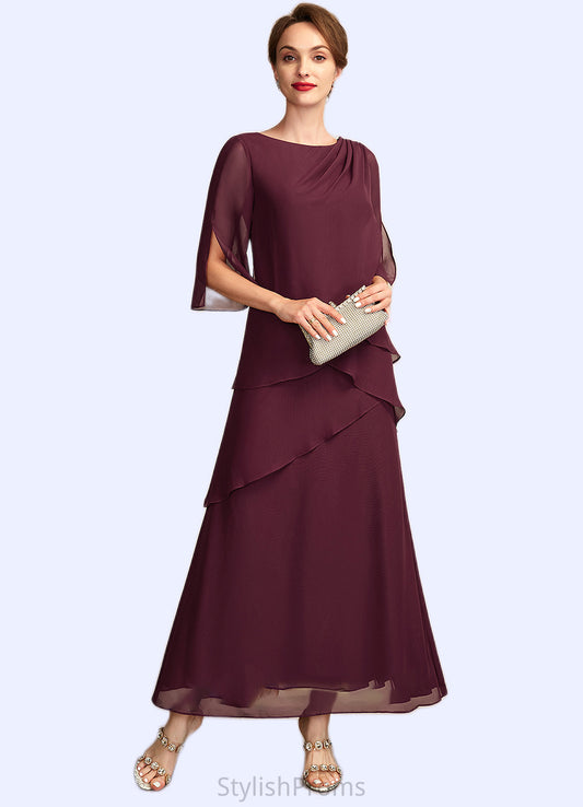 Patti A-Line Scoop Neck Ankle-Length Chiffon Mother of the Bride Dress With Cascading Ruffles HQ126P0014941