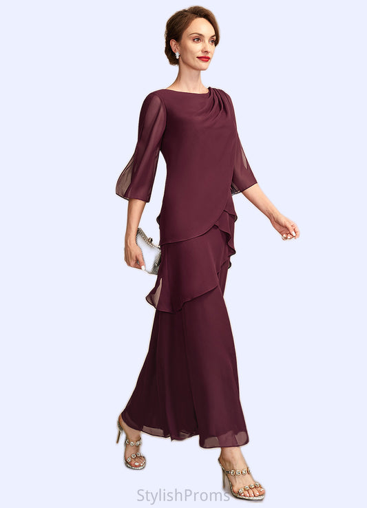 Patti A-Line Scoop Neck Ankle-Length Chiffon Mother of the Bride Dress With Cascading Ruffles HQ126P0014941