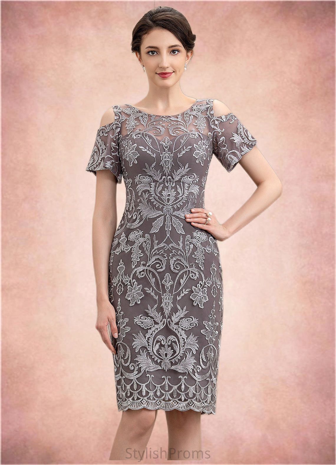 Brooklyn Sheath/Column Scoop Neck Knee-Length Lace Mother of the Bride Dress HQ126P0014944