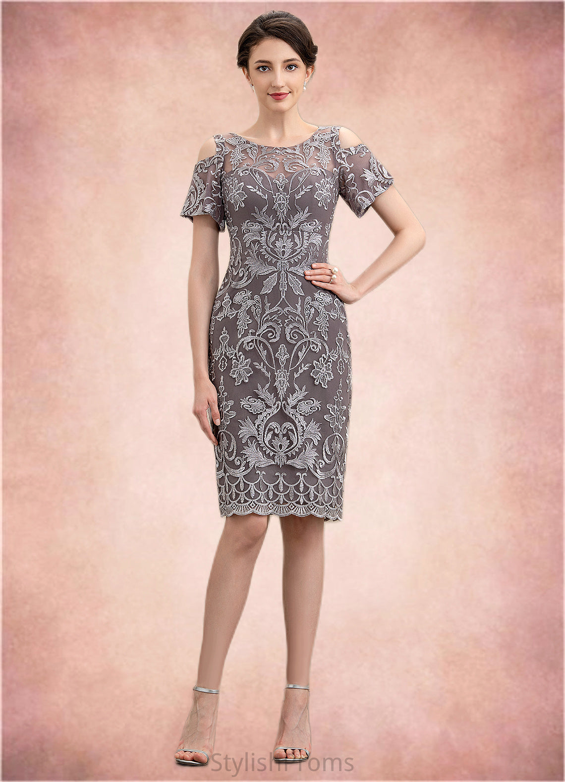 Brooklyn Sheath/Column Scoop Neck Knee-Length Lace Mother of the Bride Dress HQ126P0014944