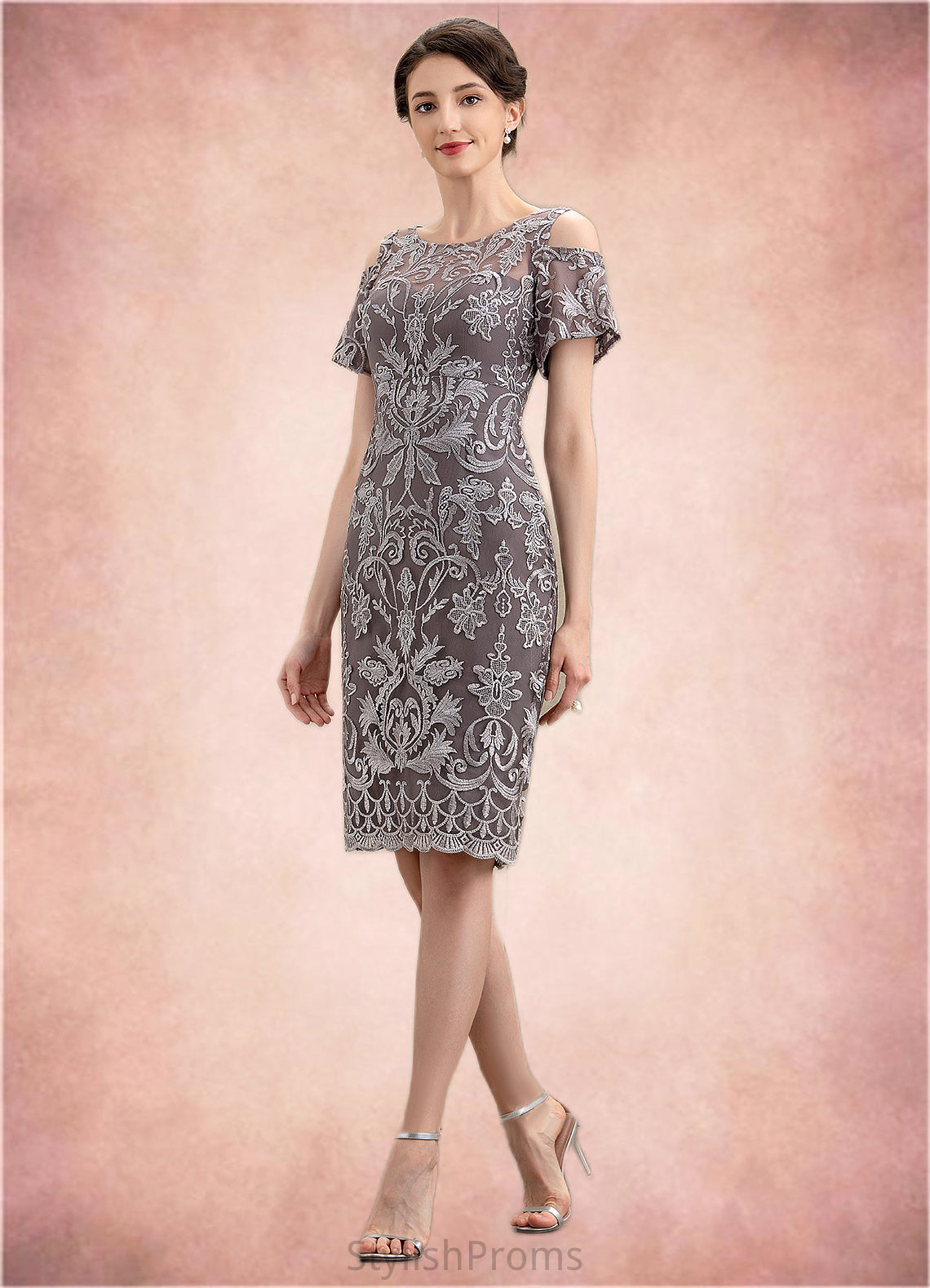 Brooklyn Sheath/Column Scoop Neck Knee-Length Lace Mother of the Bride Dress HQ126P0014944