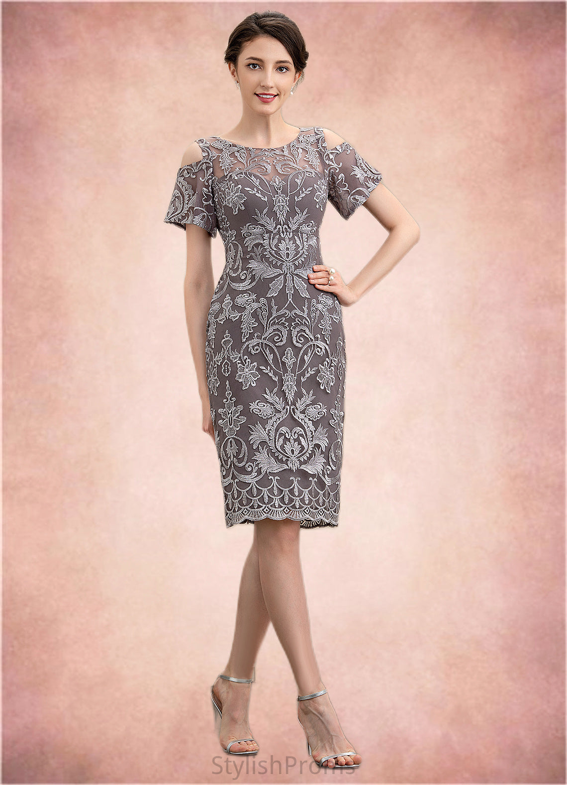 Brooklyn Sheath/Column Scoop Neck Knee-Length Lace Mother of the Bride Dress HQ126P0014944