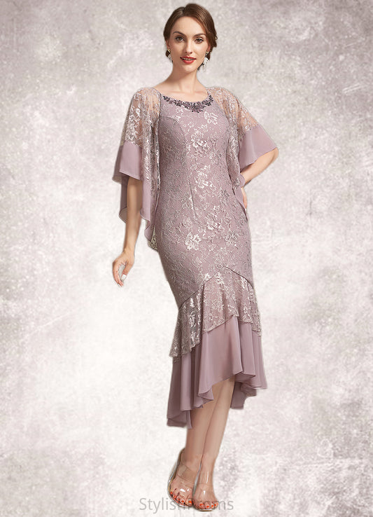 Sharon Trumpet/Mermaid Scoop Neck Asymmetrical Chiffon Lace Mother of the Bride Dress HQ126P0014945