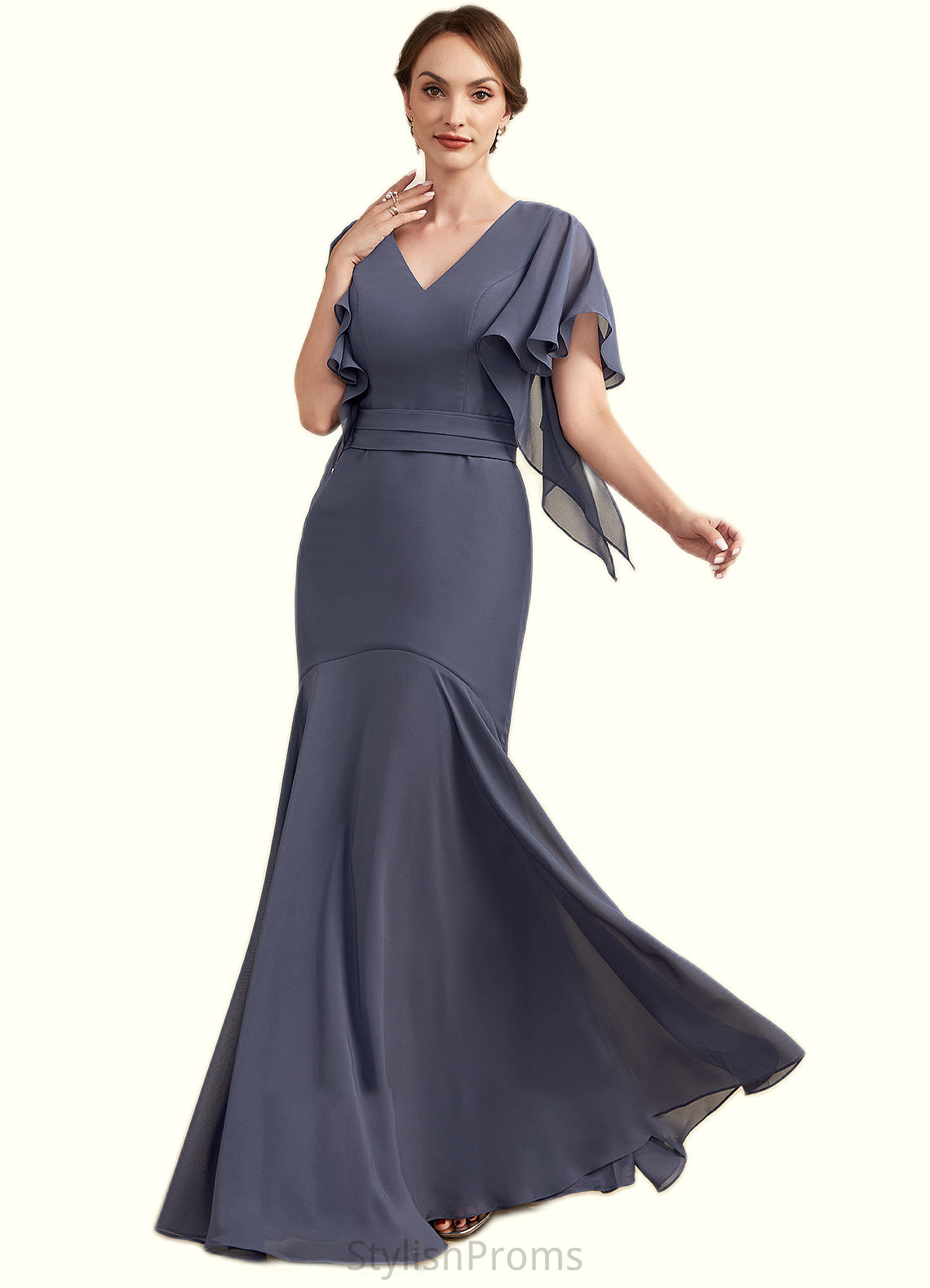 Karla Trumpet/Mermaid V-neck Floor-Length Chiffon Mother of the Bride Dress HQ126P0014951