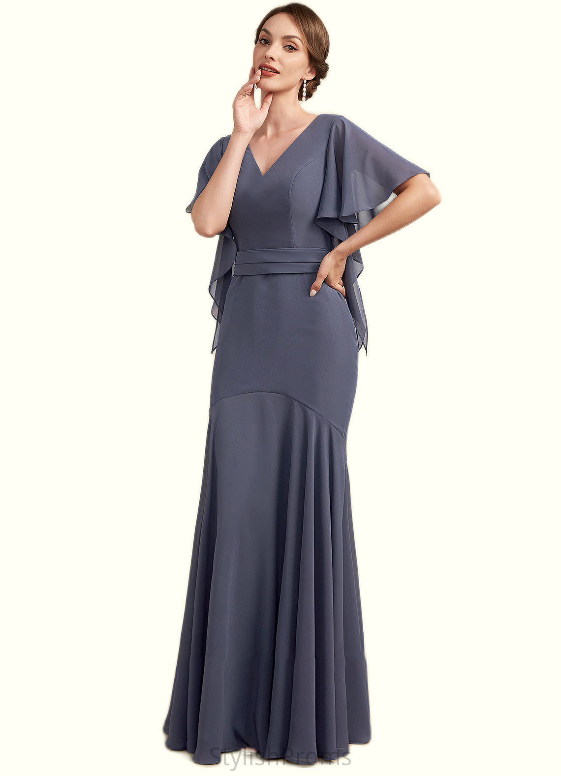 Karla Trumpet/Mermaid V-neck Floor-Length Chiffon Mother of the Bride Dress HQ126P0014951