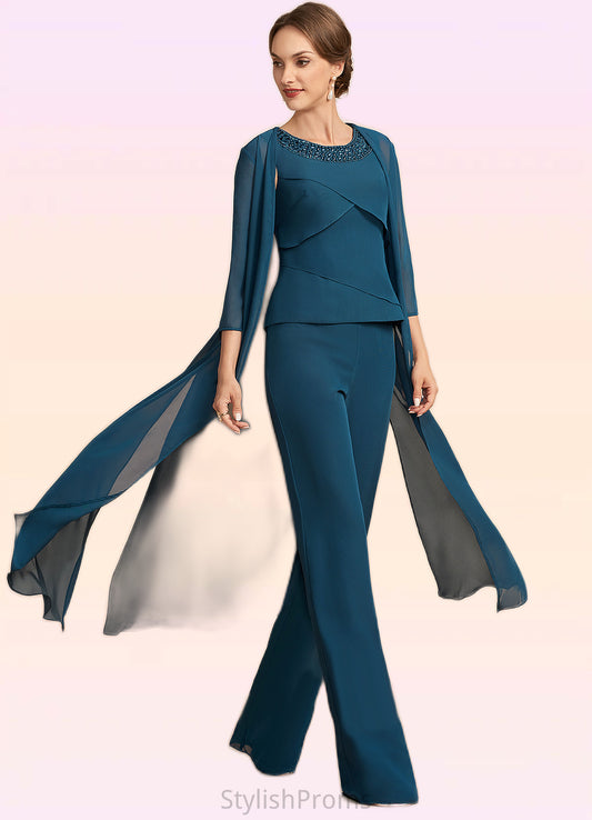 Mila Jumpsuit/Pantsuit Scoop Neck Floor-Length Chiffon Mother of the Bride Dress With Beading Cascading Ruffles HQ126P0014956