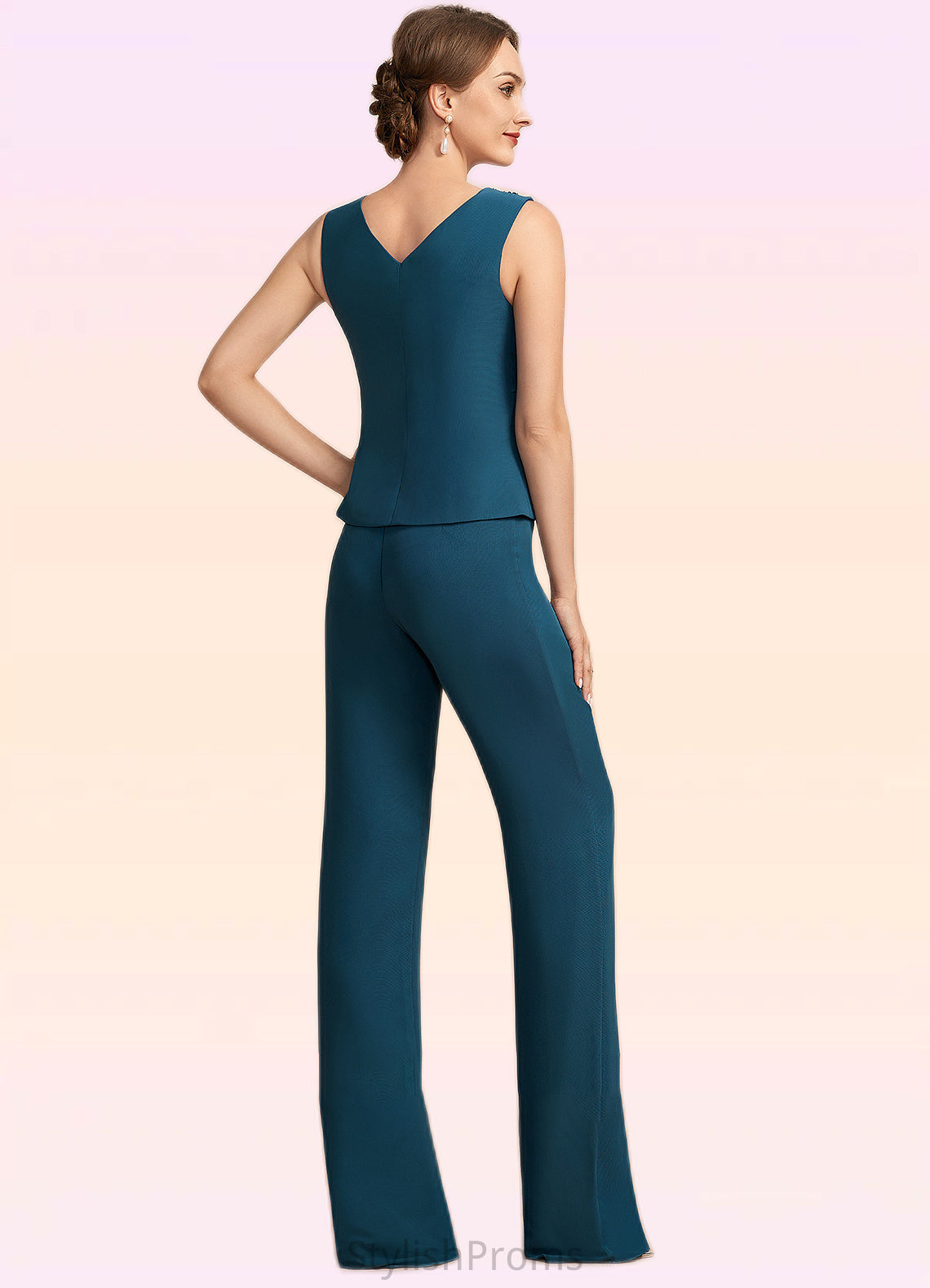 Mila Jumpsuit/Pantsuit Scoop Neck Floor-Length Chiffon Mother of the Bride Dress With Beading Cascading Ruffles HQ126P0014956