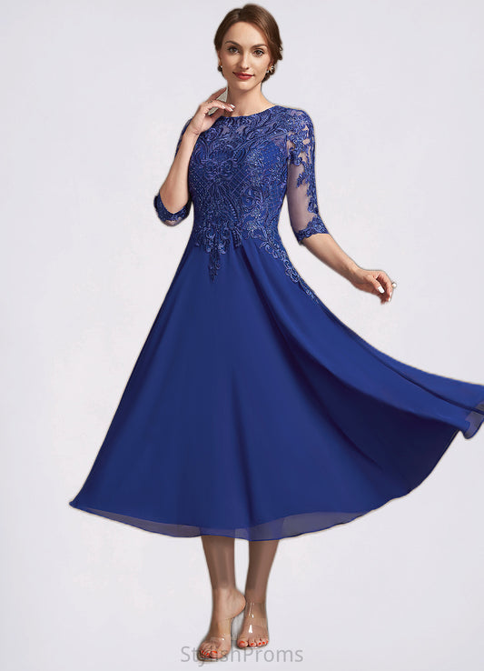 Peyton A-Line Scoop Neck Tea-Length Chiffon Lace Mother of the Bride Dress With Sequins HQ126P0014959