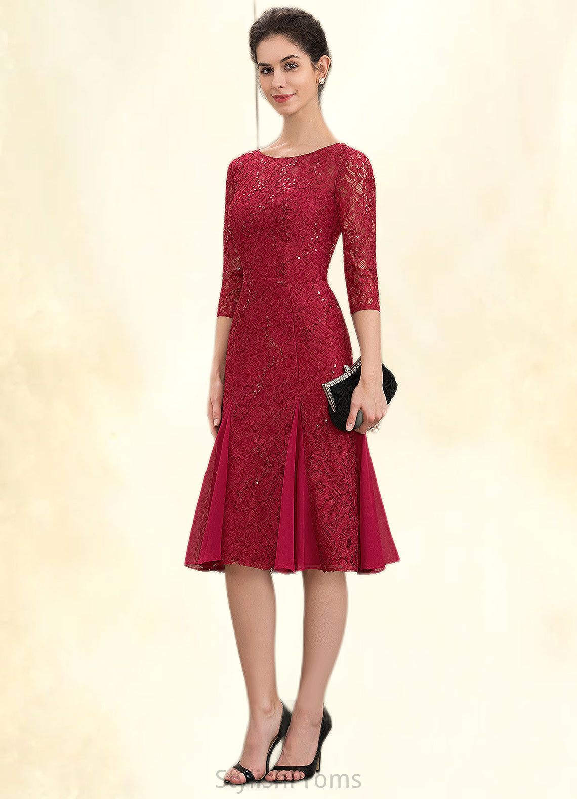 Camilla A-Line Scoop Neck Knee-Length Lace Mother of the Bride Dress With Sequins HQ126P0014961