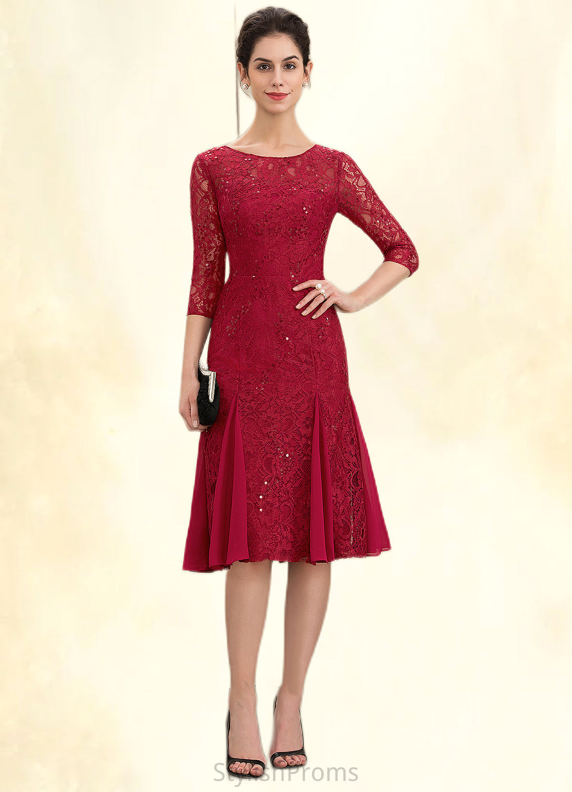 Camilla A-Line Scoop Neck Knee-Length Lace Mother of the Bride Dress With Sequins HQ126P0014961