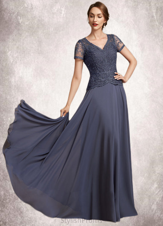 Jenny A-Line V-neck Floor-Length Chiffon Lace Mother of the Bride Dress With Sequins HQ126P0014964