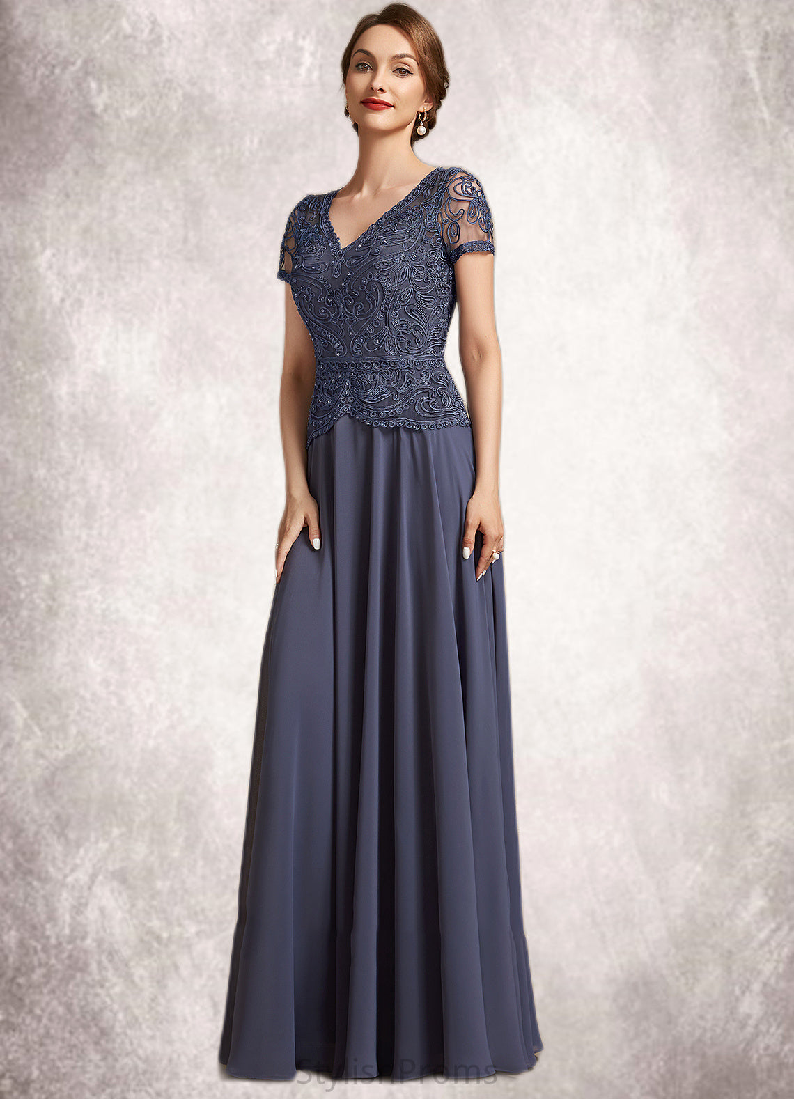 Jenny A-Line V-neck Floor-Length Chiffon Lace Mother of the Bride Dress With Sequins HQ126P0014964