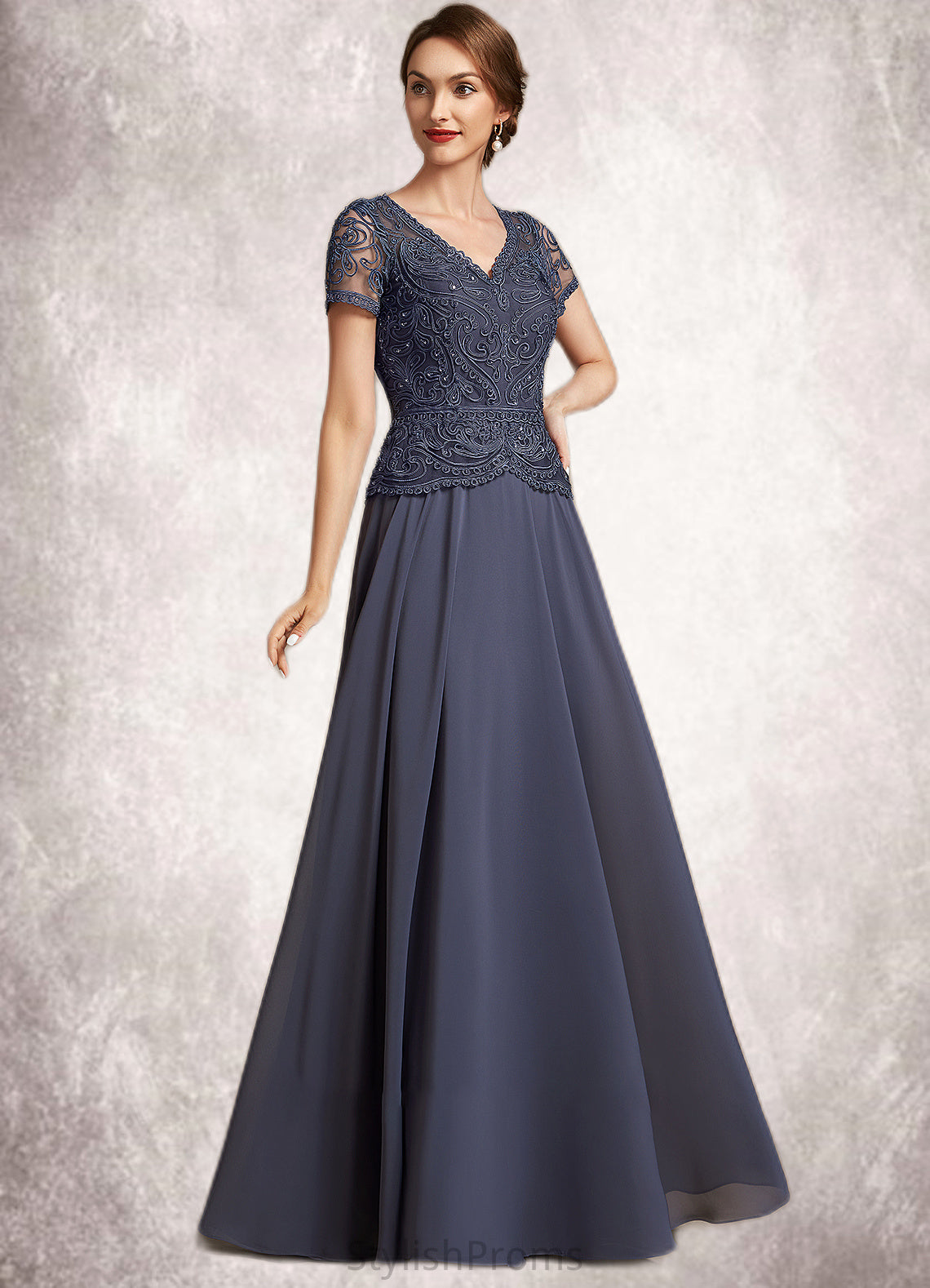 Jenny A-Line V-neck Floor-Length Chiffon Lace Mother of the Bride Dress With Sequins HQ126P0014964