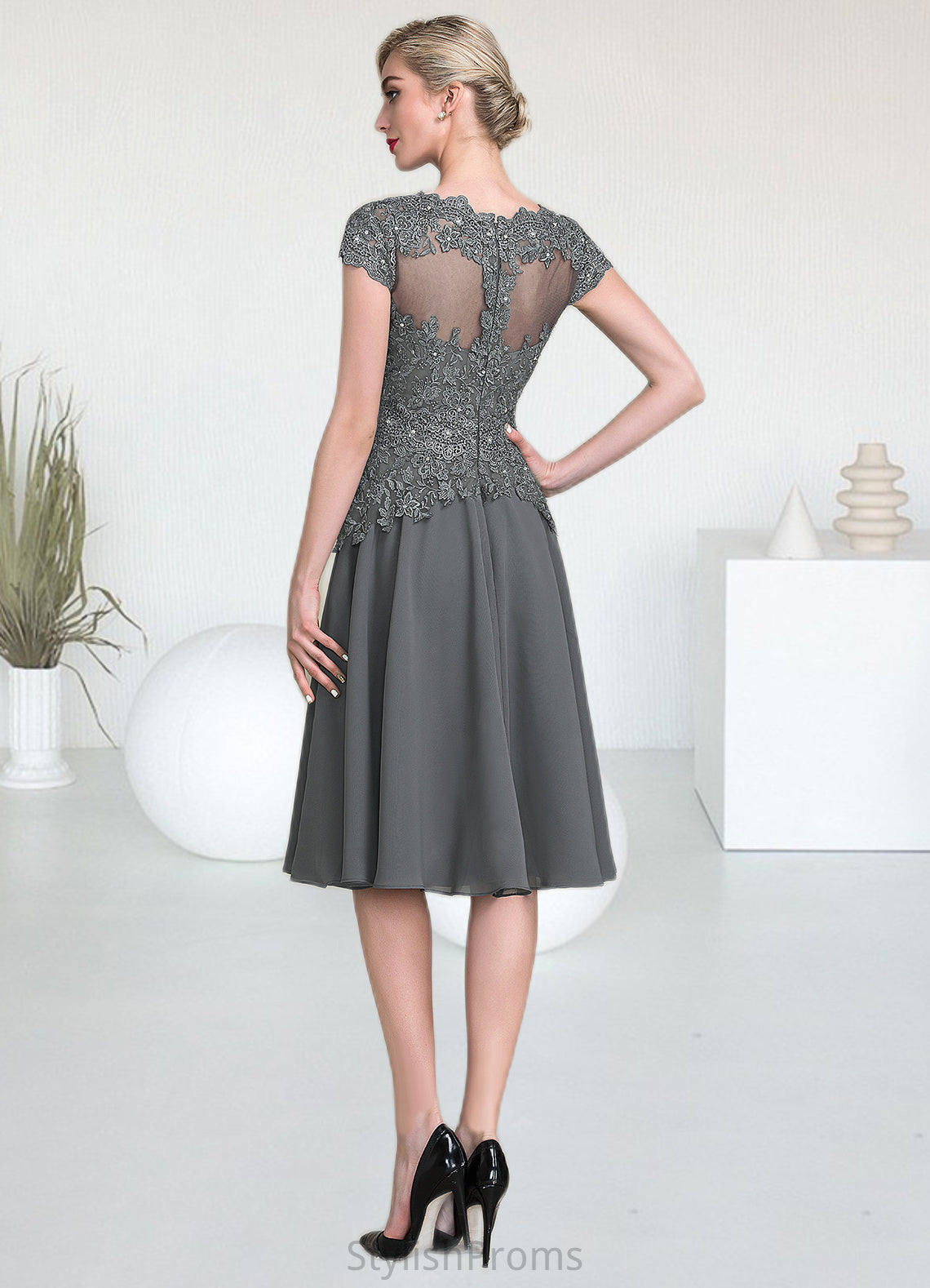 Jazmine A-Line V-neck Knee-Length Mother of the Bride Dress With Beading HQ126P0014965